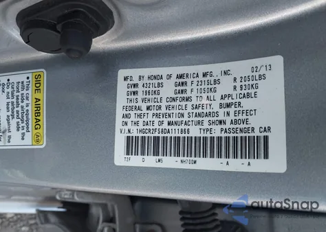 2013 Honda Accord Sport z USA, uszkodzony, nr VIN 1HGCR2F58DA111866
